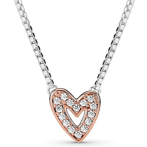 Rose Sparkling Heart Crystal Necklace for 925 Silver Bracelet DIY Jewelry
