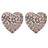 Rose Sparkling Heart Crystal Stud Earrings 925 Sterling Silver Wedding Gift