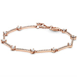 Rose Sparkling Pave Bar Crystal Bracelet 925 Sterling Silver Bead Charm Bangle