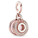 Rose Sparkling Crystal Pendant Beads 925 Silver Charm Bracelet DIY Jewelry