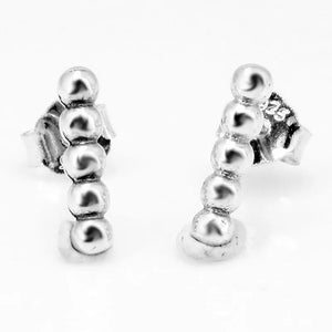 Row Of Polished Beads Stud Earrings 925 Sterling Silver Wedding Gift
