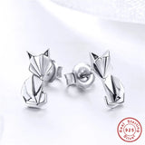 S925 Fox Stud Earrings, 925 Sterling Silver Couple Animal Shaped Earrings