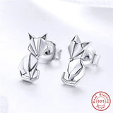 S925 Fox Stud Earrings, 925 Sterling Silver Couple Animal Shaped Earrings