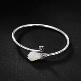 S925 Silver Antique Jade Magnolia Phoenix Open-End Bangle