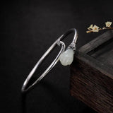 S925 Sterling Silver Antique Hetian Jade Magnolia Phoenix Female Bangle