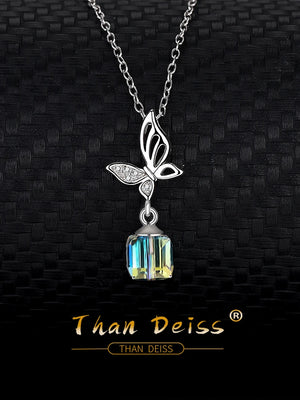 S925 Silver Butterfly Necklace Sugar Crystals Collarbone Chain Jewelry