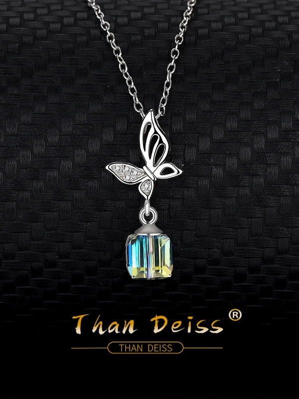 S925 Silver Butterfly Necklace Sugar Crystals Collarbone Chain Jewelry