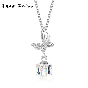 S925 Silver Butterfly Necklace Sugar Crystals Collarbone Chain Jewelry
