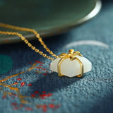 S925 Silver Jade Bow Pendant Necklace, Gift for Her