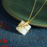 S925 Silver Jade Bow Pendant Necklace, Gift for Her
