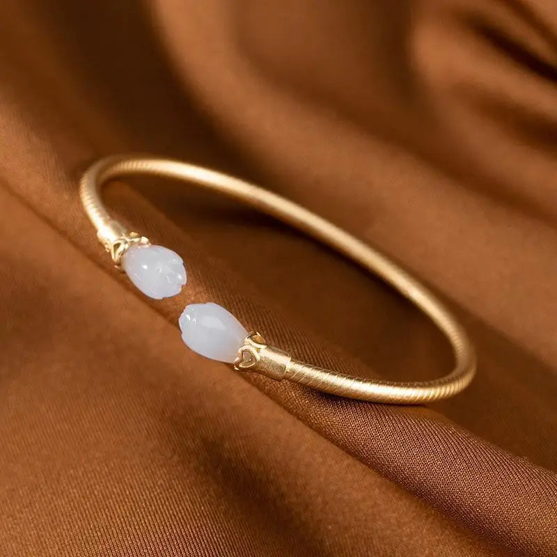 S925 Sterling Silver Magnolia Open-End Bangle Bracelet