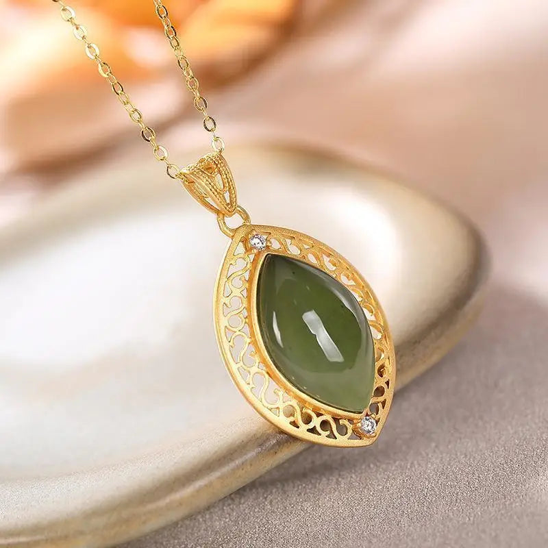 S925 Silver Diamond Hetian Jade Gray Jade Pendant