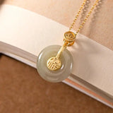 S925 Sterling Silver Hetian Jade Gray Jade Fu Character Peace Buckle Pendant