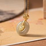 S925 Sterling Silver Hetian Jade Gray Jade Fu Character Peace Buckle Pendant