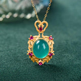 Vintage Amazonite Pendant Antique Silver Pattern Clavicle Pendant