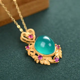 Vintage Amazonite Pendant Antique Silver Pattern Clavicle Pendant