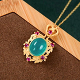 Vintage Amazonite Pendant Antique Silver Pattern Clavicle Pendant
