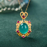 Vintage Amazonite Pendant Antique Silver Pattern Clavicle Pendant