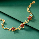 S925 Sterling Silver Red Agate Green Goddess Bracelet