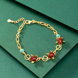 S925 Sterling Silver Red Agate Green Goddess Bracelet