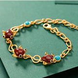 S925 Sterling Silver Red Agate Green Goddess Bracelet