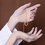 S925 Red Agate Pearl Leaf Pendant Chain Set