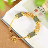 Sterling Silver Gold-Plated Hetian Jade Gray Jade Chinese Ruyi