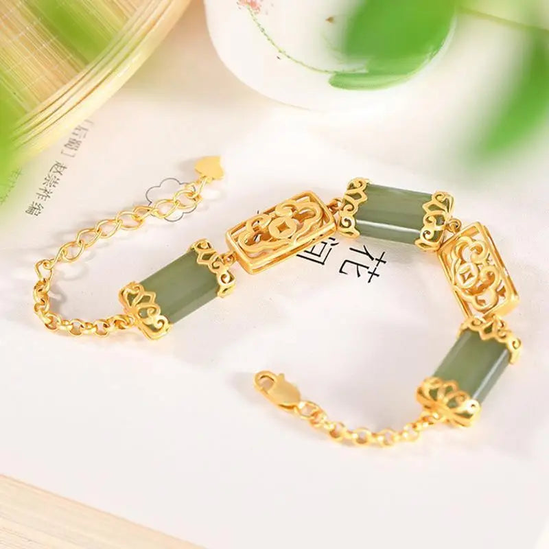 Sterling Silver Gold-Plated Hetian Jade Gray Jade Chinese Ruyi