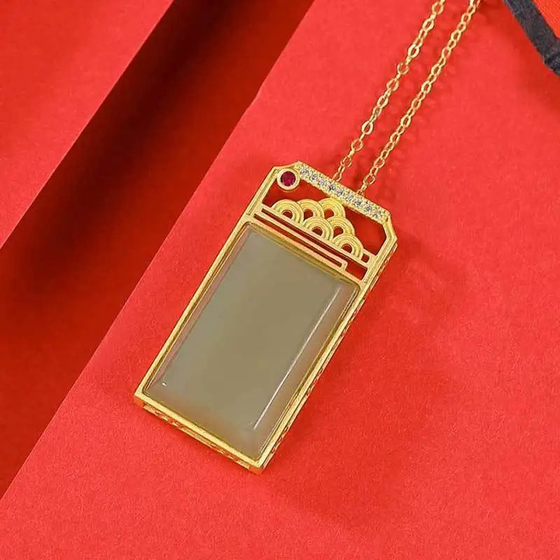 925 Silver Gold-Plated Hetian Jade Gray Jade Pendant Chinese Style