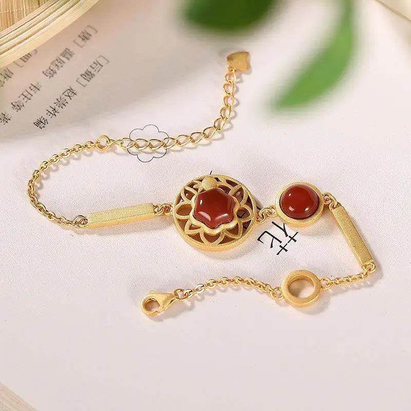 S925 Sterling Silver Southern Red Agate Goddess Bracelet