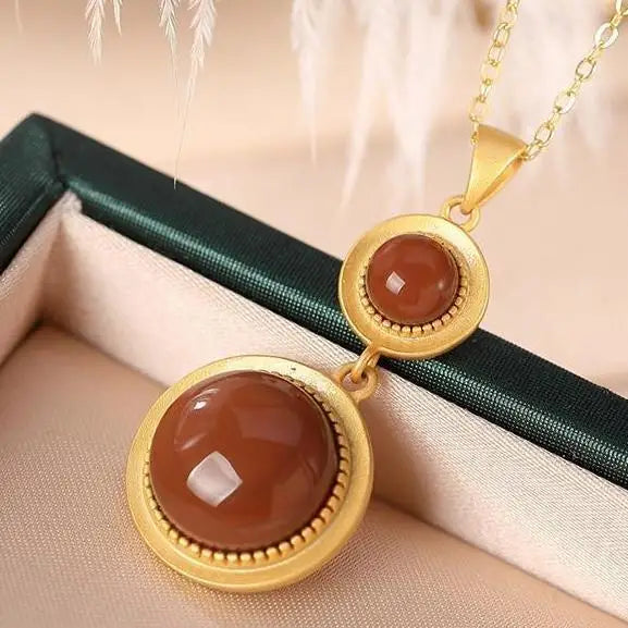 Southern Red Agate Pendant, Sterling Silver Plated, Creative Lady Design