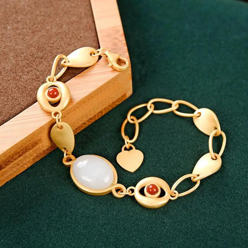 S925 Sterling Silver Golden Hetian Jade Jade Goddess Bracelet