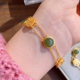S925 Silver Hetian Jade Bracelet Fu Character Female Temperamental