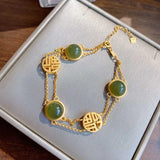 S925 Sterling Silver Hetian Jade Bracelet Fu Character Female