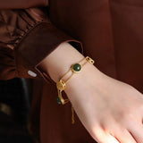 S925 Sterling Silver Hetian Jade Bracelet Fu Character Female