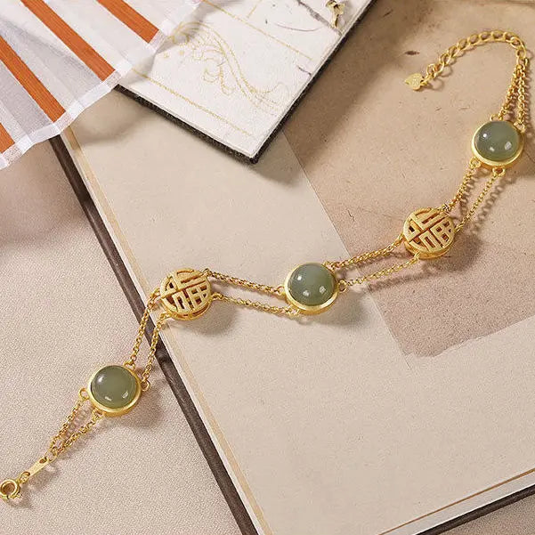 S925 Silver Jade Bracelet Fu Character Female Temperamental
