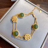 925 Sterling Silver Hetian Jade Antique Bracelet Fu Character