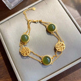 925 Sterling Silver Hetian Jade Antique Bracelet Fu Character