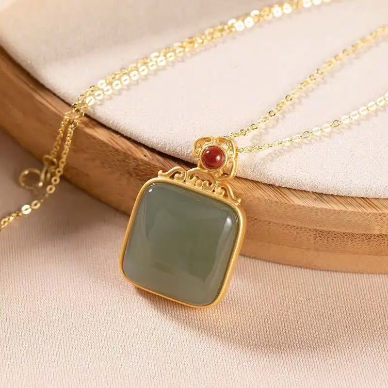 S925 Sterling Silver Hetian Jade Gray Jade Women's Collarbone Necklace