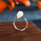 925 Silver Hetian Jade Magnolia High-End Female Ring