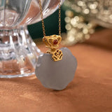 S925 Sterling Silver Hetian Jade Crown Ruyi Pendant