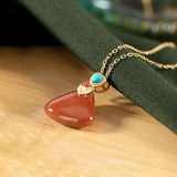 S925 Sterling Silver South Red Women's Chain Set Natural Jade Graceful