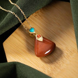 S925 Sterling Silver South Red Women's Chain Set Natural Jade Graceful