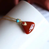S925 Sterling Silver South Red Women's Chain Set Natural Jade Graceful