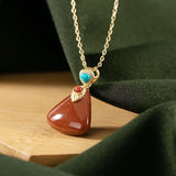 S925 Sterling Silver South Red Women's Chain Set Natural Jade Graceful