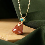 S925 Sterling Silver South Red Women's Chain Set Natural Jade Graceful