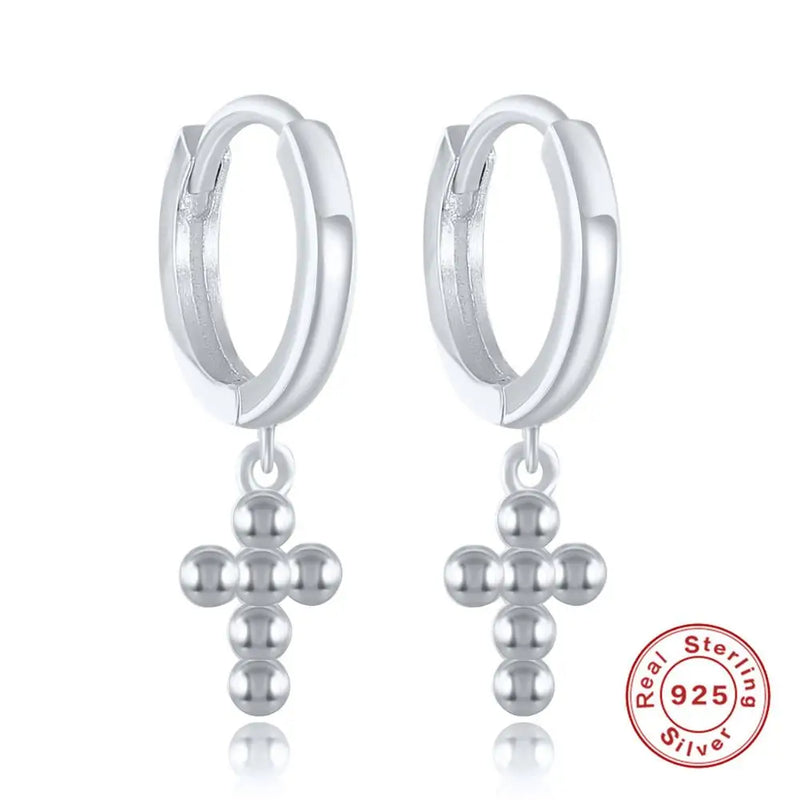 S925 Sterling Silver Cross Earrings Vintage Punk Girls