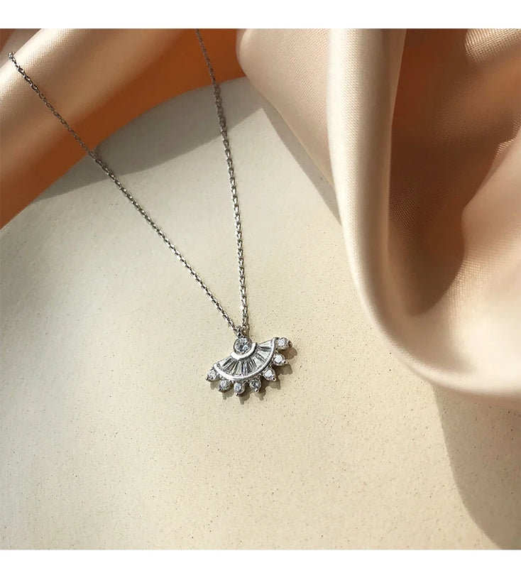 S925 Sterling Silver Small Fan-Shaped Skirt Necklace Female Kpop Chain