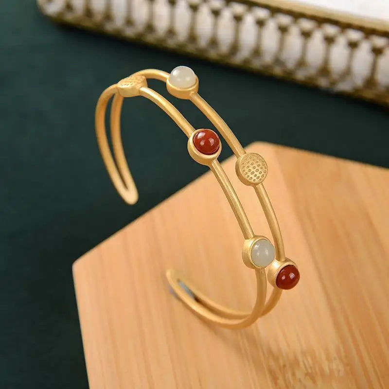 S925 Sterling Silver Red Hetian Jade Dream Girl Matching