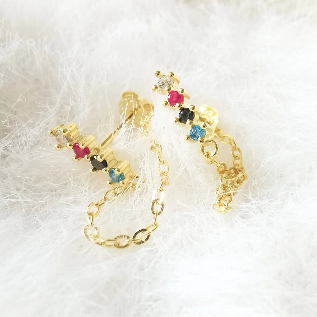S925 Sterling Silver Star Rainbow Colorful Earrings Female Back Hanging